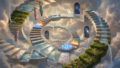 An infinite staircase spiraling through clouds ea