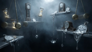 Clocks dissolving into liquid mercury dripping fr