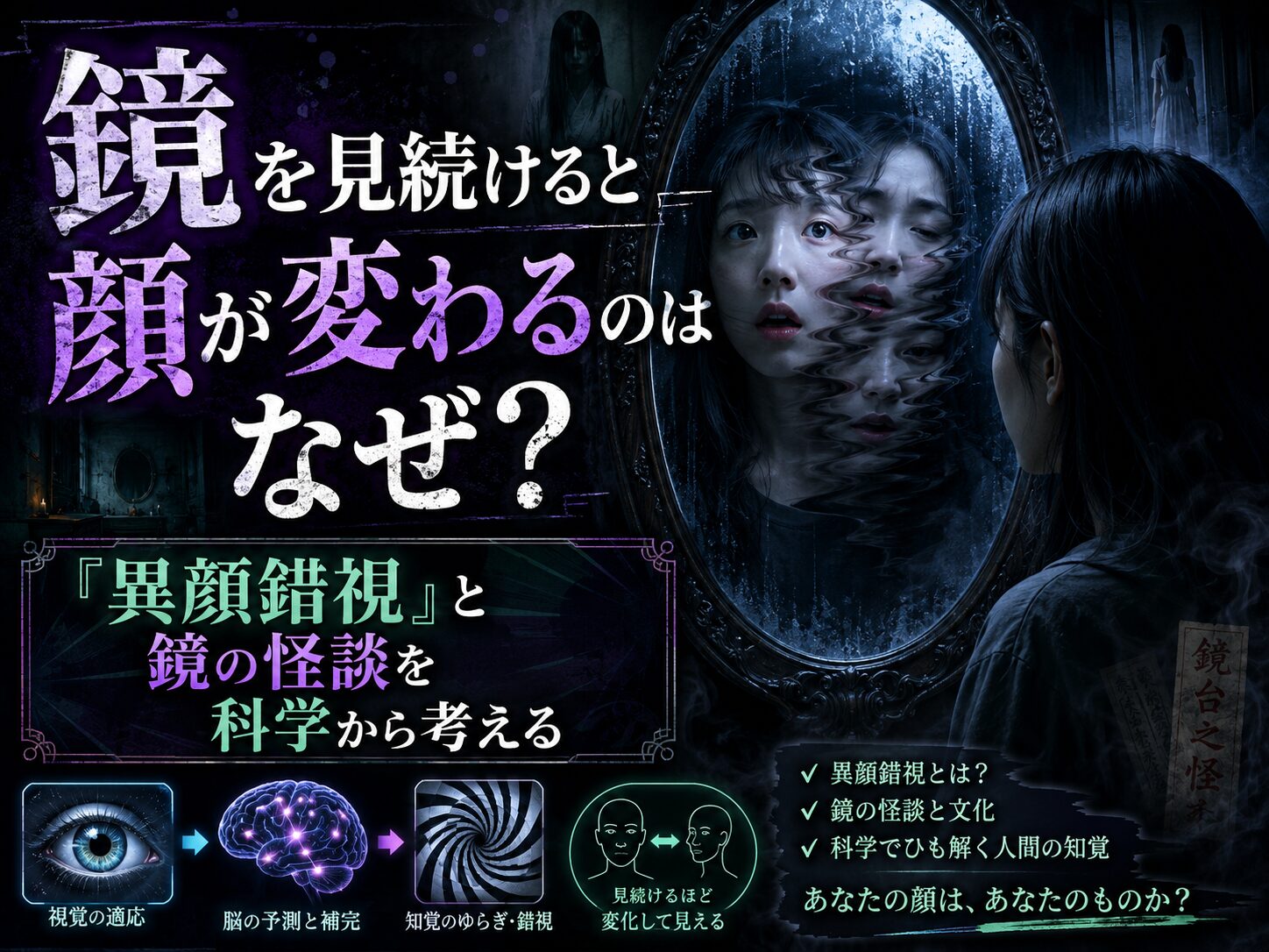 鏡を見続けると顔が変わるのはなぜ？「異顔錯視」と鏡の怪談を科学から考える